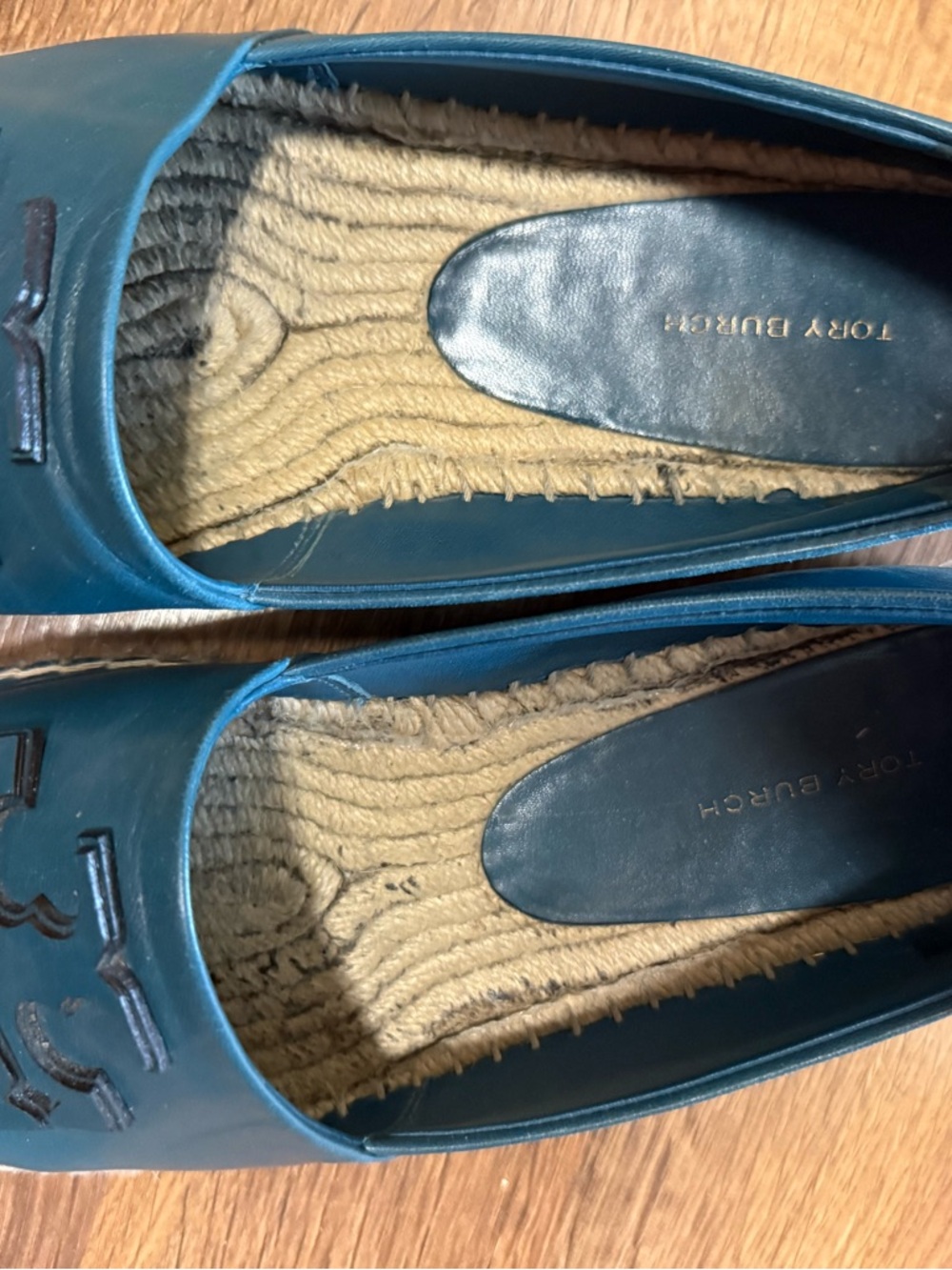 Tory Burch Teal Leather Logo Espadrille Flats - Picture 2 of 3